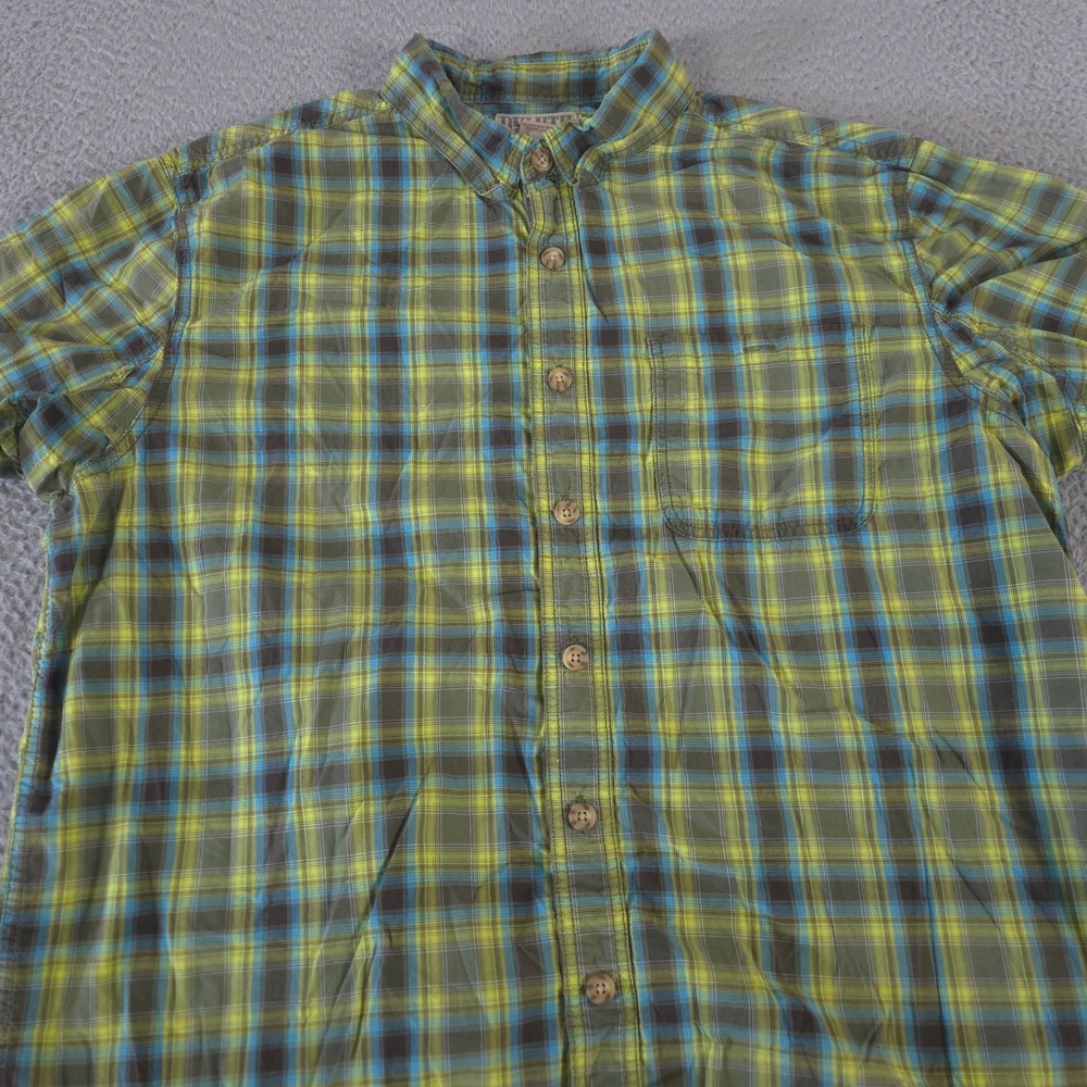 Duluth Trading Co Shirt Mens XL Green BBQ Relaxed Fit Plaid Cotton Short Sleeve